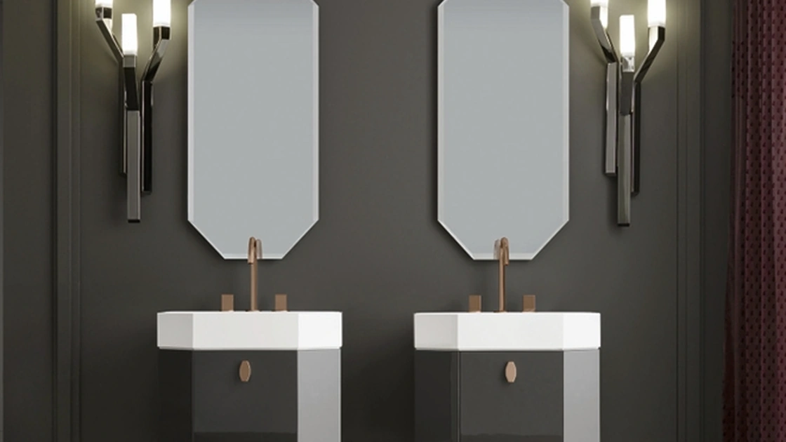 Mobile da Bagno sospeso Vitage Dandy 01 in laccato grafite lucido di Milldue