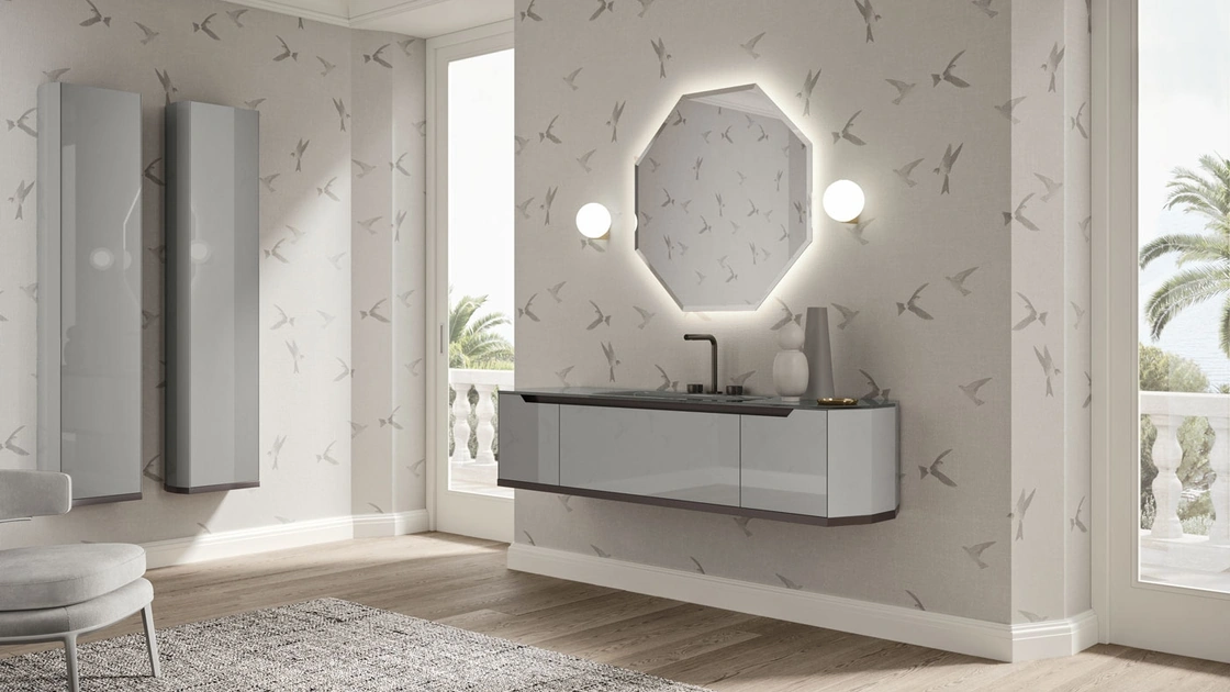 Mobile da Bagno sospeso Vitage Dandy 04 in laccato pietra lucido di Milldue