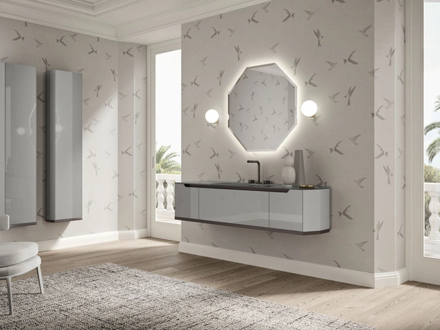 Mobile da Bagno sospeso Vitage Dandy 04 in laccato pietra lucido di Milldue