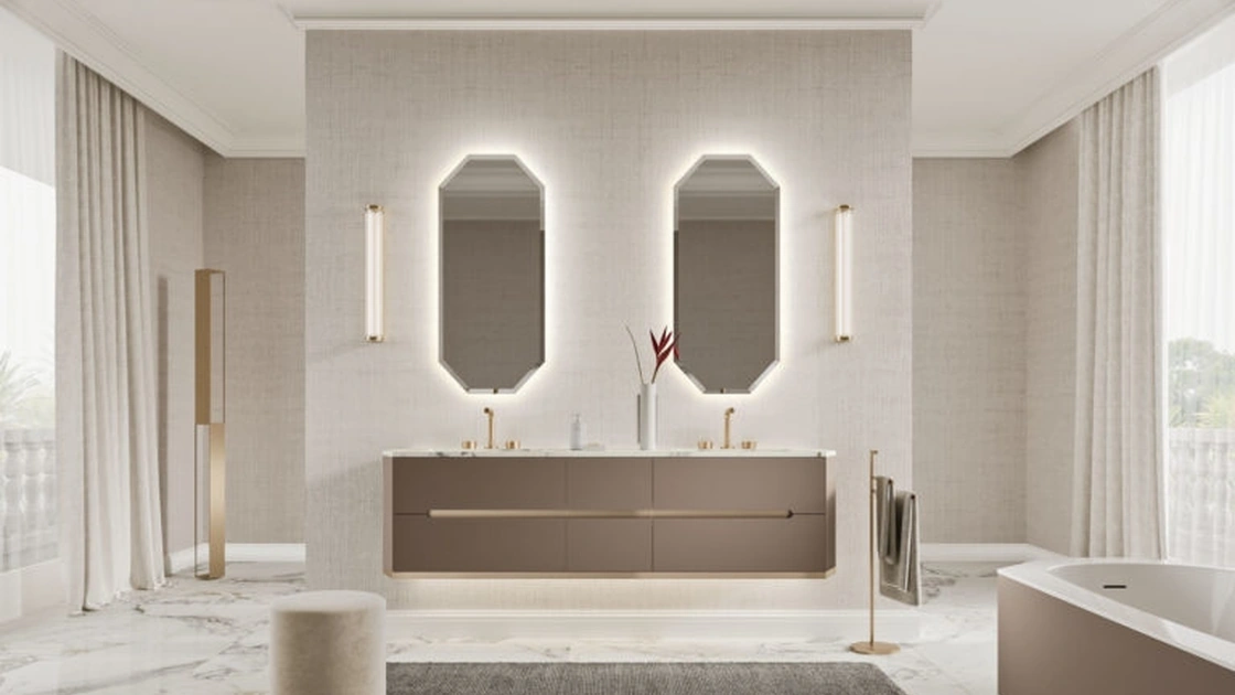 Mobile da Bagno sospeso Vitage Dandy 05 in laccato castoro opaco di Milldue