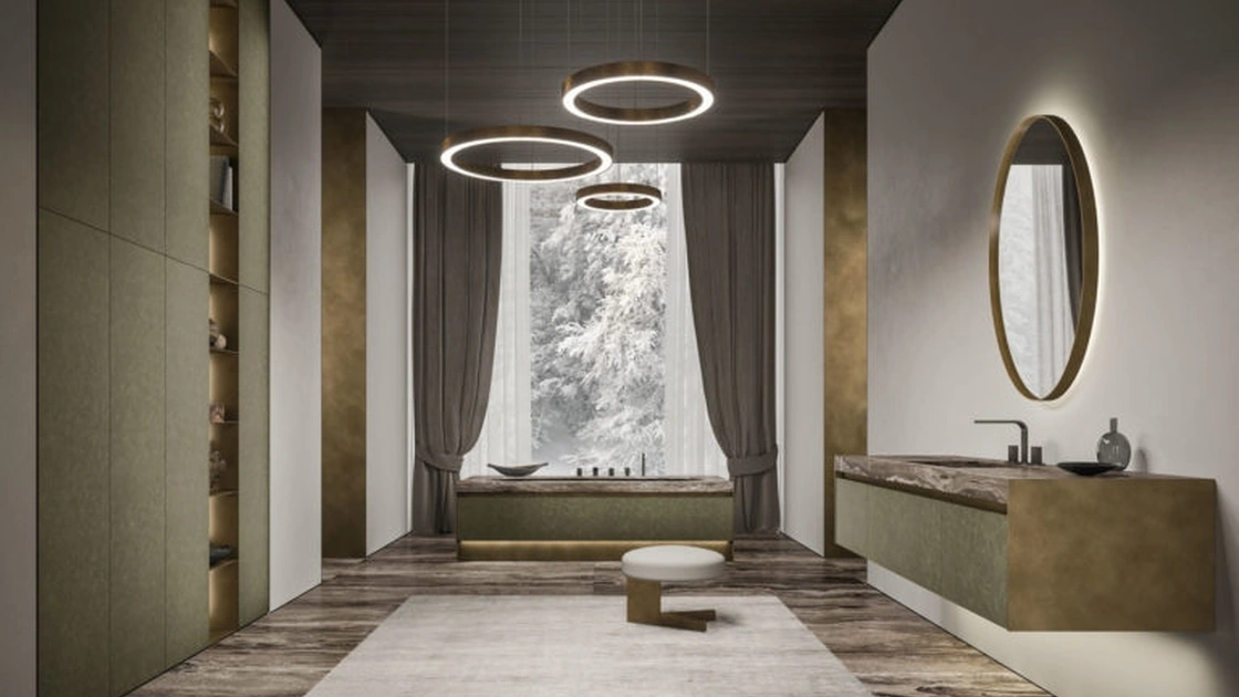 Mobile da Bagno sospeso in pelle nabuk e marmo Vitage Four Seasons 15 di Milldue