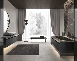 Mobile da Bagno sospeso Vitage Four Seasons 17 in rovere nero e marmo di Milldue