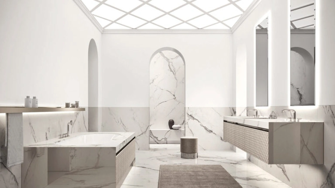 Mobile da Bagno sospeso Vitage Four Seasons 22 in alcantara e marmo di Milldue