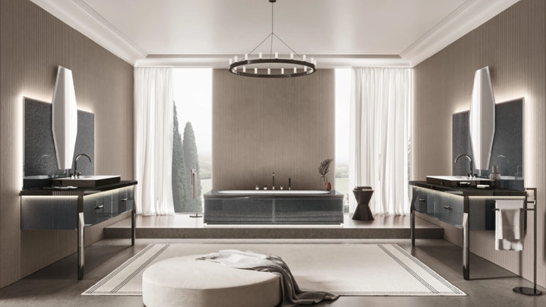 Mobile da Bagno Vitage Hilton 05 in vetro extrachiaro twill smoke di Milldue