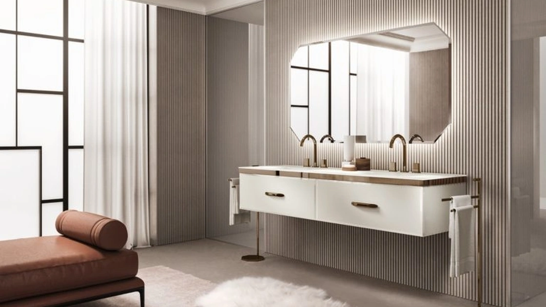 Mobile da Bagno sospeso Vitage Hilton 07 in vetro acidato riso di Milldue