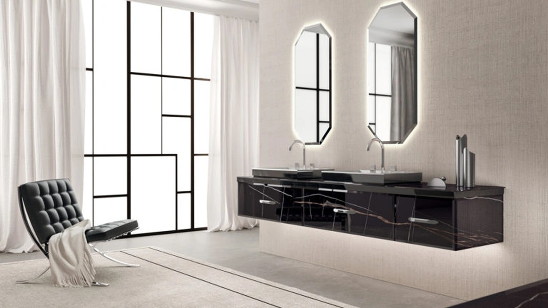 Mobile da Bagno sospeso Vitage Hilton 08 in vetro extrachiaro sahara noir di Milldue