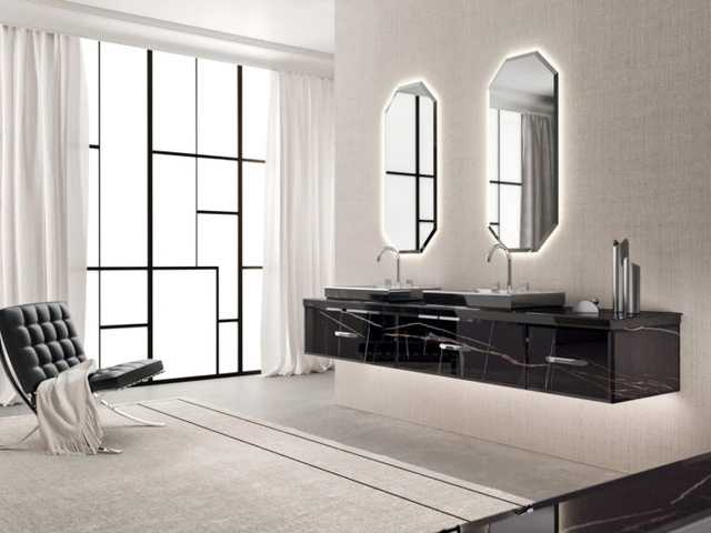 Mobile da Bagno sospeso Vitage Hilton 08 in vetro extrachiaro sahara noir di Milldue