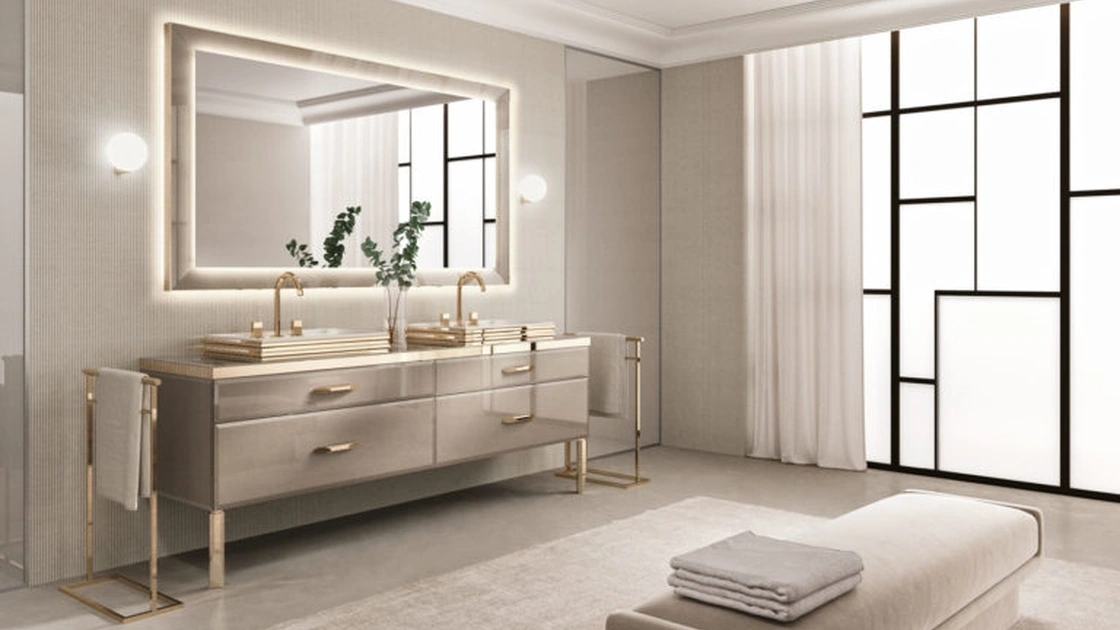 Mobile da Bagno Vitage Hilton 09 in in vetro extrachiaro elephant gold di Milldue