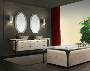 Mobile da Bagno Vitage Majestic 06 in vetro extrachiaro laccato mandorla di Milldue