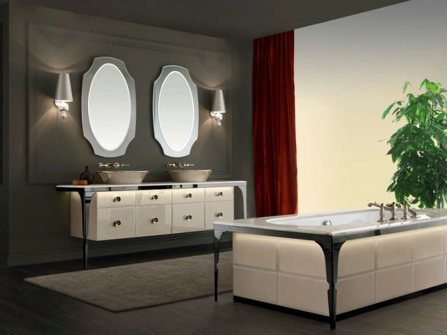 Mobile da Bagno Vitage Majestic 06 in vetro extrachiaro laccato mandorla di Milldue