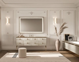 Mobile da Bagno Vitage Majestic 10 in vetro extrachiaro alabastro gold di Milldue
