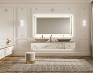 Mobile da Bagno sospeso Vitage Majestic 11 in vetro extrachiaro calacatta di Milldue