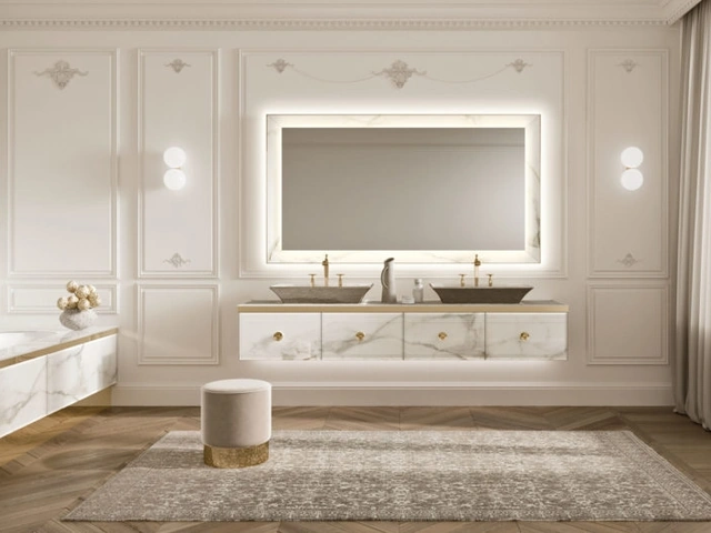 Mobile da Bagno sospeso Vitage Majestic 11 in vetro extrachiaro calacatta di Milldue