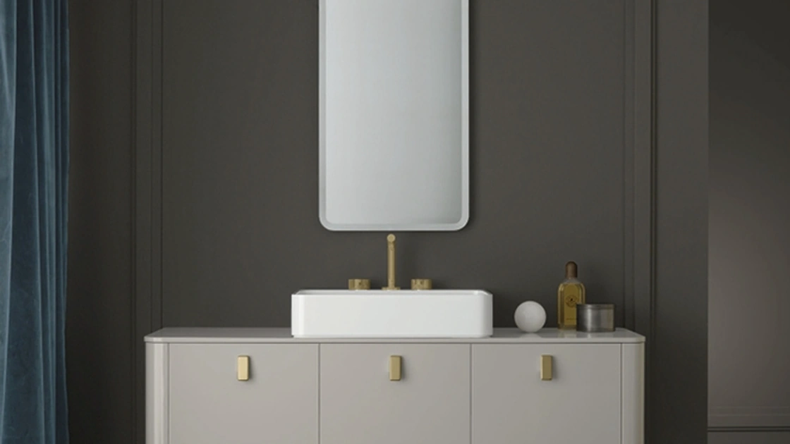 Mobile da Bagno sospeso Vitage Tailor 01 in laccato ghiaia lucido di Milldue