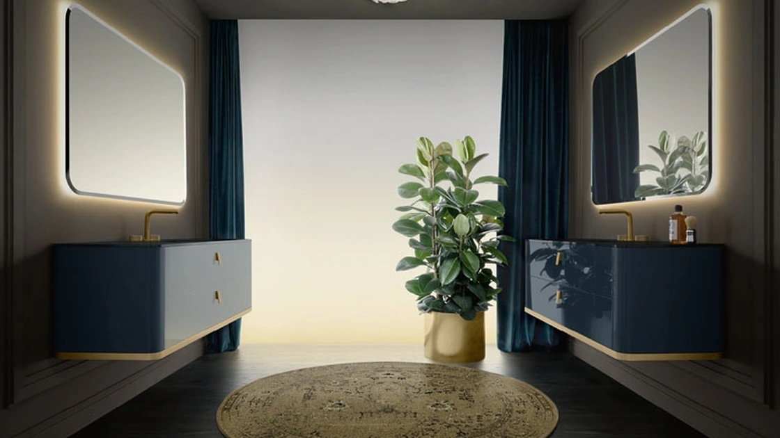 Mobile da Bagno sospeso Vitage Tailor 02 in laccato zaffiro lucido di Milldue