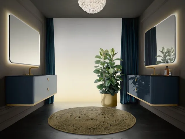 Mobile da Bagno sospeso Vitage Tailor 02 in laccato zaffiro lucido di Milldue