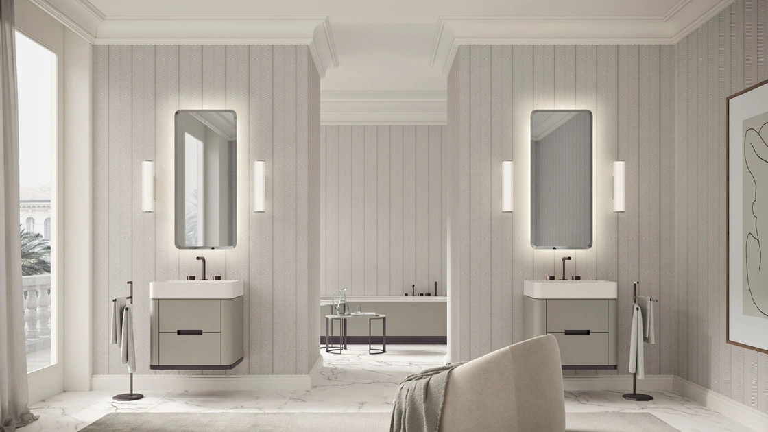 Mobile da Bagno sospeso Vitage Tailor 04 in laccato agata opaco di Milldue