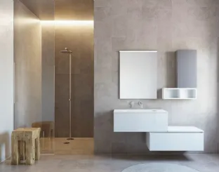 Mobile da Bagno sospeso Volo 02 in melaminico olmo bianco e top integrato mineralux bianco opaco di Arredoquattro