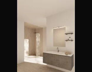 Mobile da Bagno sospeso Volo 03 in melaminico cement grey e top con lavabo integrato in ceramica di Arredoquattro