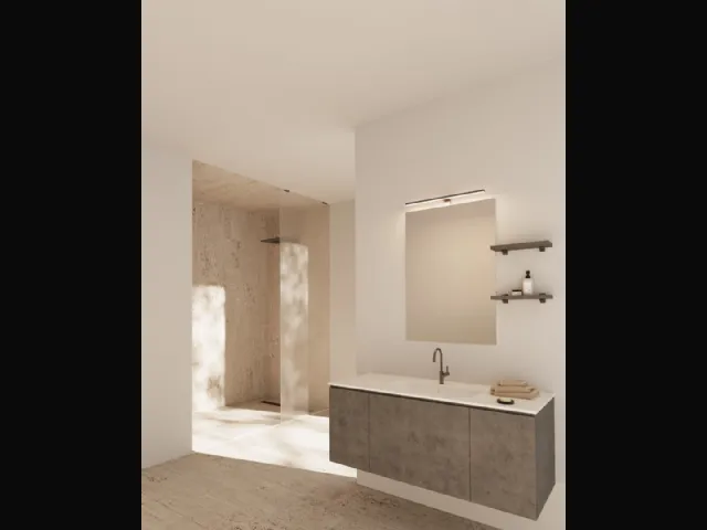 Mobile da Bagno sospeso Volo 03 in melaminico cement grey e top con lavabo integrato in ceramica di Arredoquattro