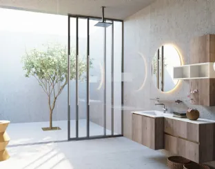 Mobile da Bagno sospeso Volo 11 in melaminico rovere con top integrato in mineralux di Arredoquattro