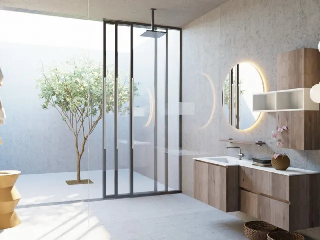 Mobile da Bagno sospeso Volo 11 in melaminico rovere con top integrato in mineralux di Arredoquattro