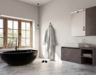 Mobile da Bagno sospeso Volo 10 in melaminico Ossido di Ferro e lavabo in ceramica bianca di Arredoquattro