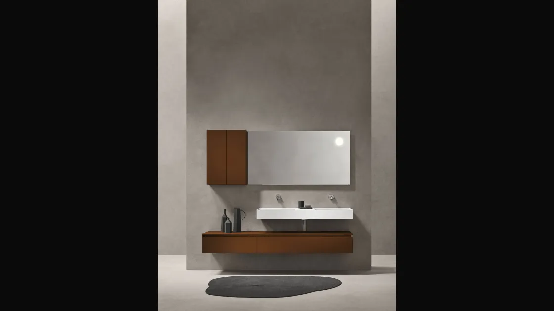 Mobile da bagno sospeso in laccato opaco color caffè Zenit 24 07 di Milldue