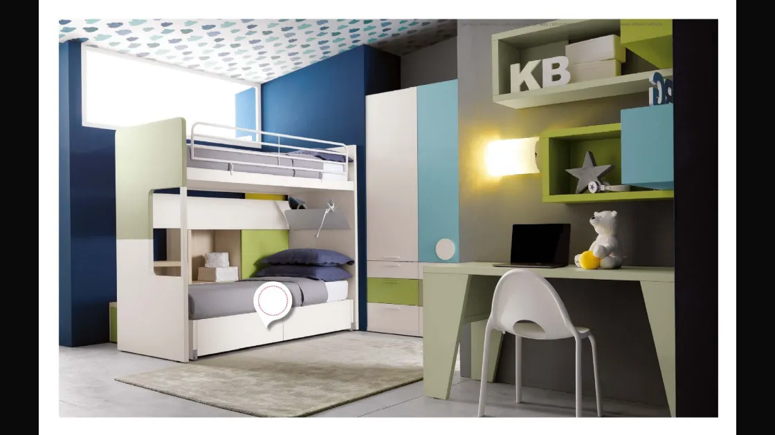 Cameretta con scrivania Alpha Letto a Castello B010 di Doimo Cityline