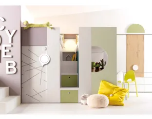 Cameretta con cabina armadio o spazio gioco Alpha Letto a Soppalco G010 di Doimo Cityline