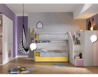 Cameretta con scrivania nella parte superiore e cabina armadio in quella inferiore Alpha Letto a Soppalco G040 di Doimo Cityline