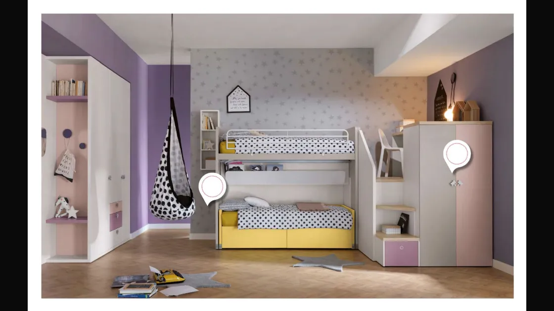 Cameretta con scrivania nella parte superiore e cabina armadio in quella inferiore Alpha Letto a Soppalco G040 di Doimo Cityline