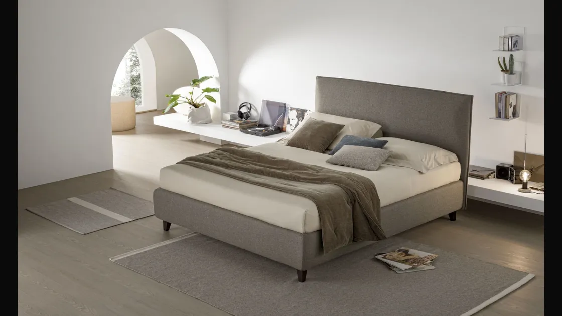 Letto in tessuto imbottito con box contenitore Mood di V&Nice