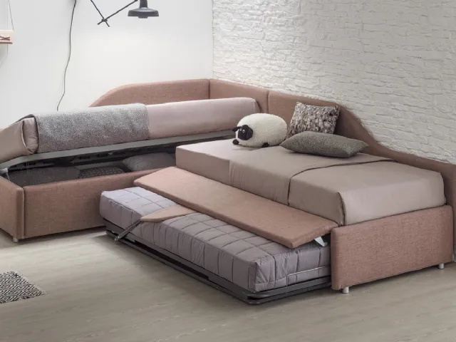 Daybed Singolo in tessuto con secondo letto estraibile o contenitore Joy Estraibile di V&Nice