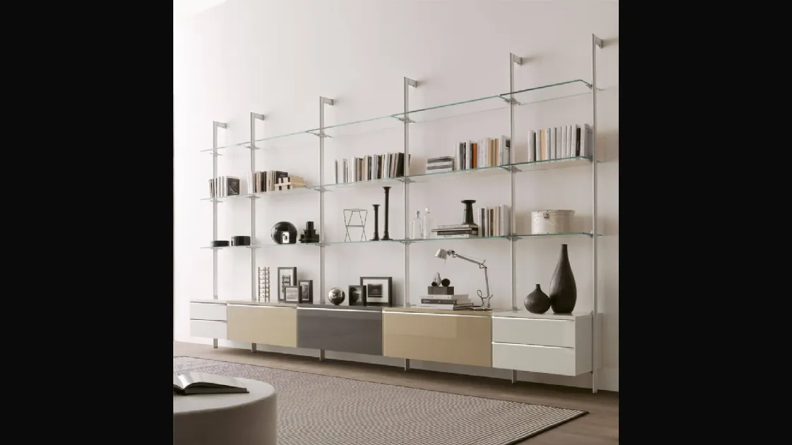 Libreria DL-300 CLARK con pensili in Laccato Lucido di Ponti Terenghi