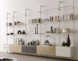 Libreria Dublino in metallo, vetro e laccato lucido di Ponti Terenghi