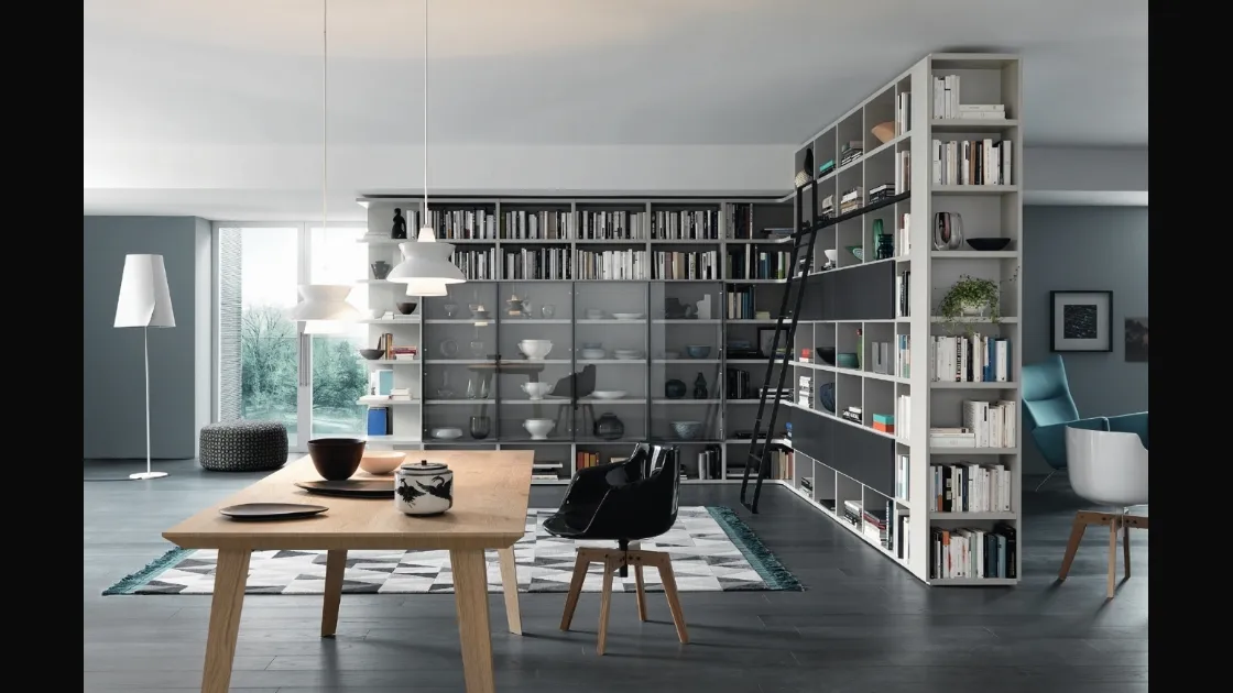 Libreria Modo Angolare Divisoria in laccato opaco e vetro di Sangiacomo
