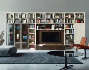 Libreria con vano porta TV Modo M6C63 in Rovere termotrattato e laccato opaco di Sangiacomo
