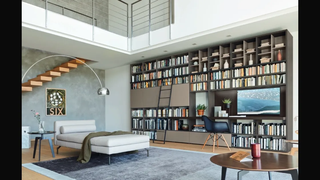 Libreria con vano porta TV Modo M6C68 in laccato opaco di Sangiacomo
