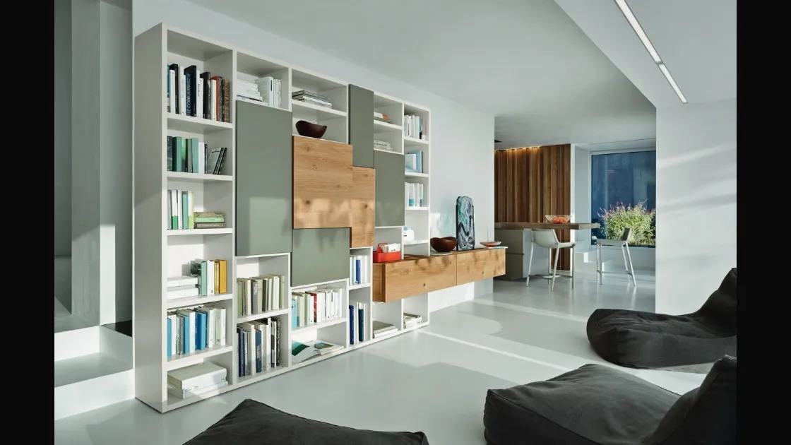Libreria Modo M6C71 in laccato opaco e Rovere nodato di Sangiacomo