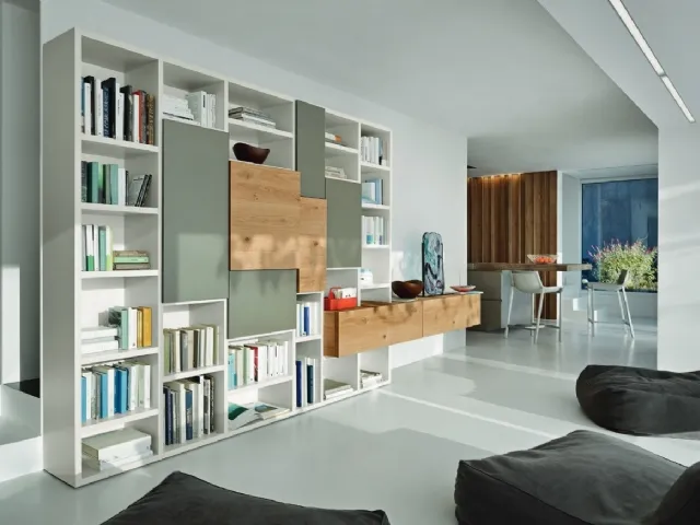 Libreria Modo M6C71 in laccato opaco e Rovere nodato di Sangiacomo