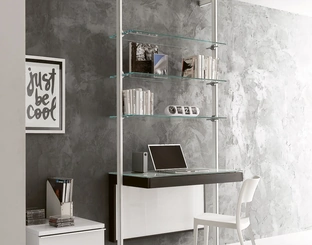 Libreria Pienza in metallo e vetro con piano scrivania di Ponti Terenghi