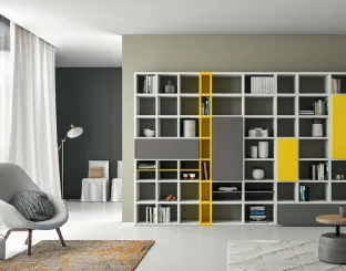 Libreria Speed P in laccato Light Grey e Giallo Zinco di Dall'Agnese