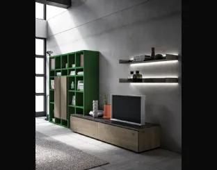 Libreria a muro Speed Up 01 in Rovere Cenere e laccato Verde Foglia di Dall'Agnese