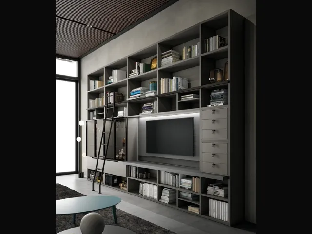 Libreria Speed Up 02 in laccato Dark Grey e Materico effetto pelle di Dall'Agnese