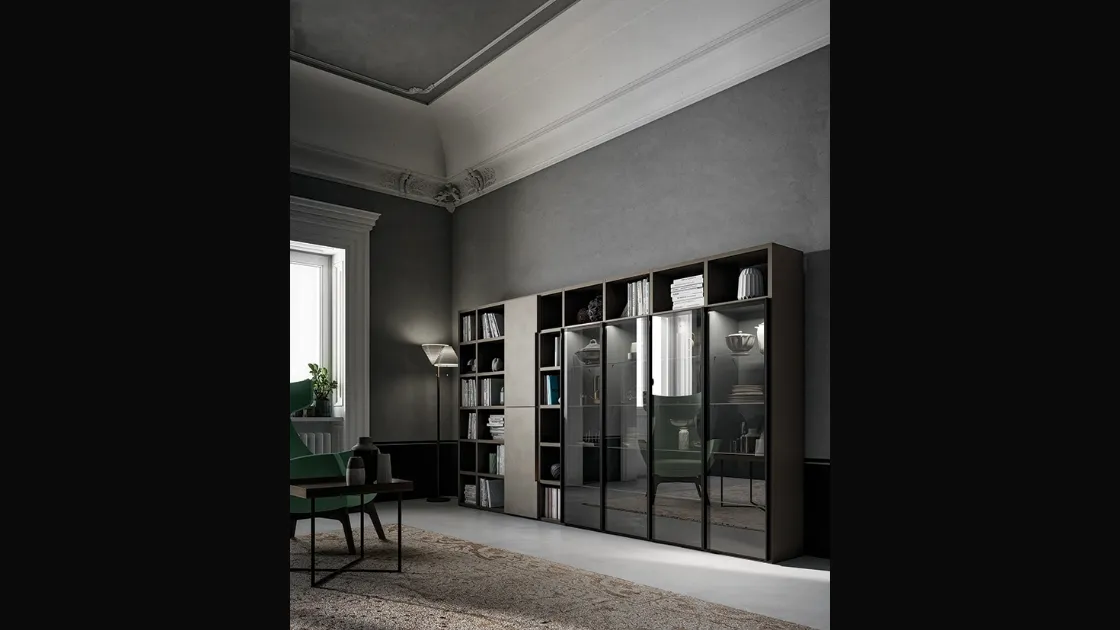 Libreria a muro Speed Up 04 in effetto Resina Dark Grey di Dall'Agnese