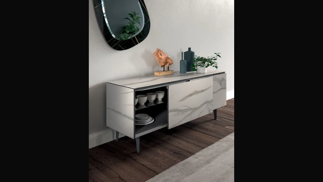 Madia moderna Plana in marble glass Onice lucido di Ozzio