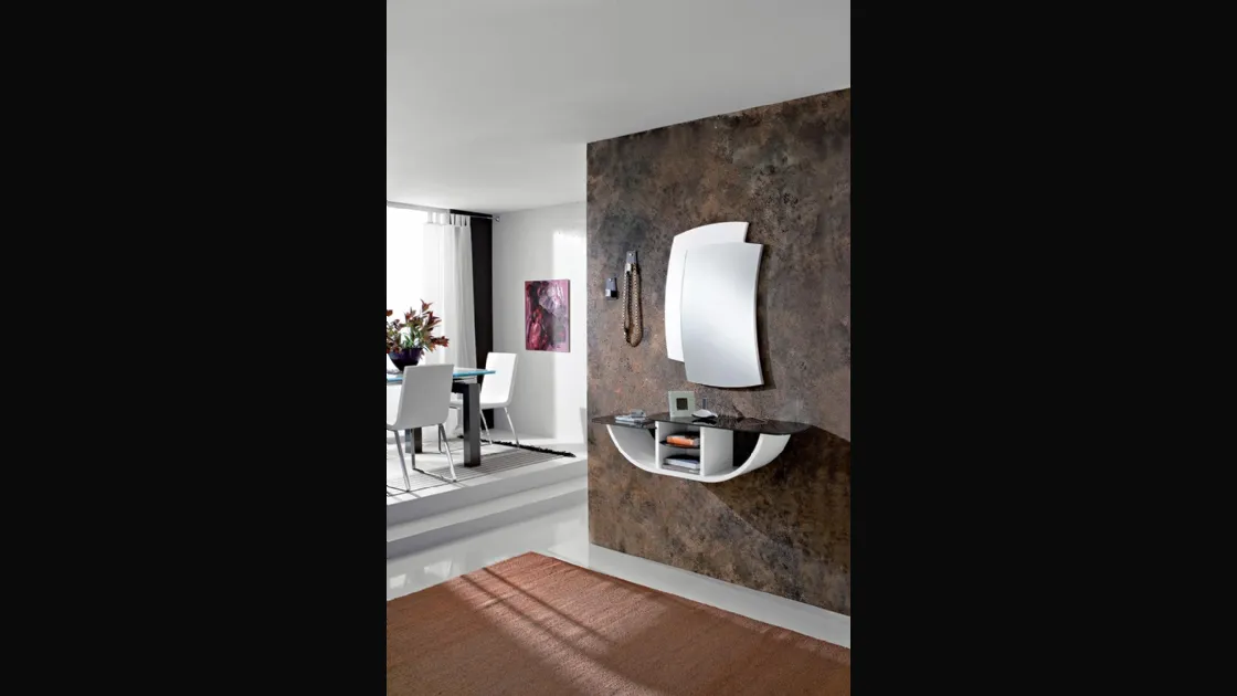 Mobile ingresso sospeso con piano in vetro e struttura in legno curvato laccato opaco Gondola di La PrimaveraMobile ingresso sospeso con piano in vetro e struttura in legno curvato laccato opaco Gondola di La Primavera