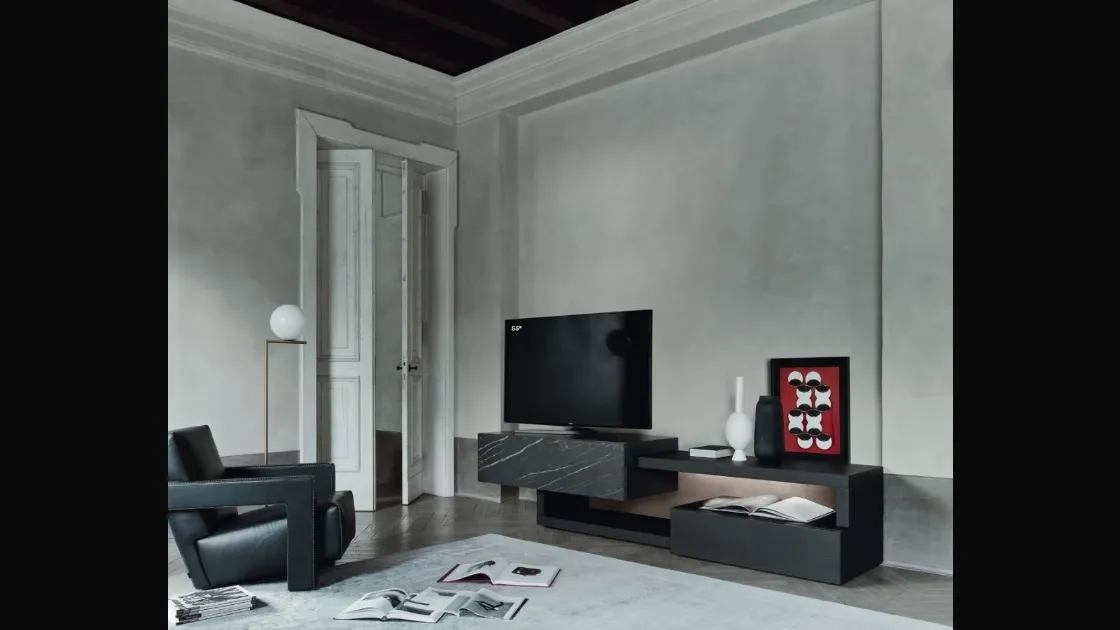 Mobile Porta Tv Lampo Sp60 38 in impiallacciato Rovere e ceramica di Sangiacomo