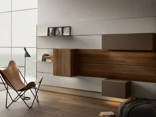 Mobile sospeso Living 01 in Noce e laccato opaco di Arredo3
